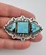 Vintage Ed Kee Navajo Sterling Silver Turquoise Stamped Concho Brooch Pin 2.5