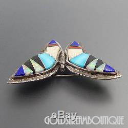 Vintage Ervin Hoskie Navajo Sterling Silver Gemstone Inlay Butterfly Brooch Pin