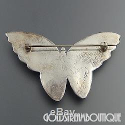 Vintage Ervin Hoskie Navajo Sterling Silver Gemstone Inlay Butterfly Brooch Pin