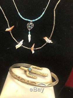 Vintage Estate Sterling Silver Native American Cuff Bracelet 2 Necklace & Pin