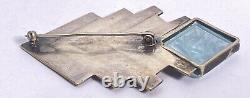 Vintage Etched Aquamarine Sterling Silver Native American Pin Brooch Vermeil BIG