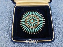 Vintage F. M Begay Navajo Sterling Silver Needlepoint Turquoise pin/ Pendant