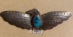 Vintage Fred Harvey / & CS Era Sterling Silver Turquoise Thunderbird Pin /Brooch