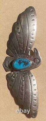 Vintage Fred Harvey / & CS Era Sterling Silver Turquoise Thunderbird Pin /Brooch