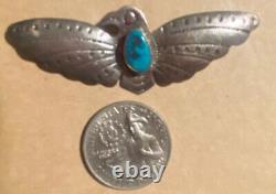 Vintage Fred Harvey / & CS Era Sterling Silver Turquoise Thunderbird Pin /Brooch