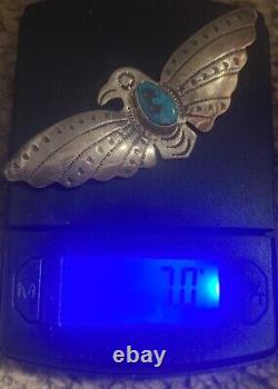 Vintage Fred Harvey / & CS Era Sterling Silver Turquoise Thunderbird Pin /Brooch