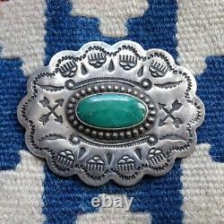 Vintage Fred Harvey Era Navajo Oval Concho Pin Brooch Turquoise Sterling Stamped