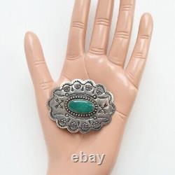 Vintage Fred Harvey Era Navajo Oval Concho Pin Brooch Turquoise Sterling Stamped