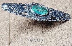 Vintage Fred Harvey Era Navajo Sterling Silver & Natural Turquoise Pin Brooch