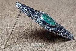 Vintage Fred Harvey Era Navajo Sterling Silver & Natural Turquoise Pin Brooch