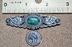 Vintage Fred Harvey Era Navajo Sterling Silver & Natural Turquoise Pin Brooch