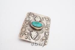 Vintage Fred Harvey Era Navajo Sterling Silver Turquoise Brooch Pin