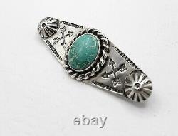 Vintage Fred Harvey Era Navajo Sterling Silver Turquoise Crossed Arrows Brooch