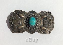 Vintage Fred Harvey Era Silver and Turquoise Pin Brooch with Thunderbirds
