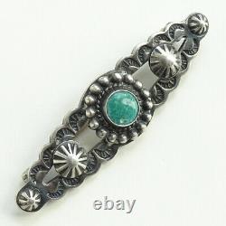 Vintage Fred Harvey Era Stamp Decorated Sterling Turquoise Satellite Pin Brooch