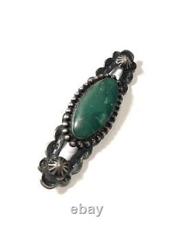 Vintage Fred Harvey Era Sterling Silver Green Turquoise Brooch Pin