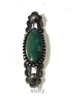 Vintage Fred Harvey Era Sterling Silver Green Turquoise Brooch Pin