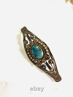 Vintage Fred Harvey Era Sterling Silver Turquoise Brooch Pin