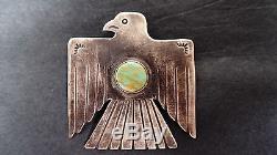Vintage Fred Harvey Era Sterling Silver Turquoise Thunderbird Pin