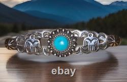 Vintage Fred Harvey Era Sterling Silver Turquoise Thunderbird Pin Brooch