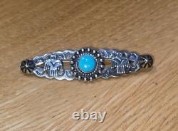 Vintage Fred Harvey Era Sterling Silver Turquoise Thunderbird Pin Brooch