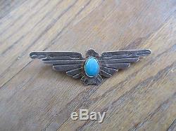 Vintage Fred Harvey Era Thunderbird Turquoise Sterling Pin Brooch Old Pawn