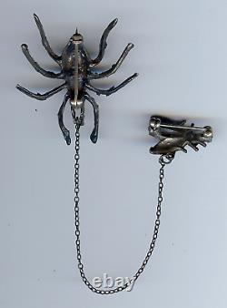 Vintage Fred Harvey Indian Silver & Turquoise Color Spider & Fly Pin Brooch