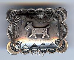 Vintage Fred Harvey Navajo Indian Silver Stampwork Dog Pin Brooch
