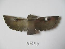 Vintage Fred Harvey era Thunderbird Hand Stamped Sterling Turquoise Brooch Pin