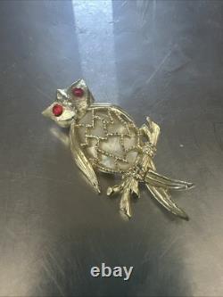 Vintage GREAT HORNED OWL INLAY PIN brooch pendant sterling 2.5 MOP Southwestern