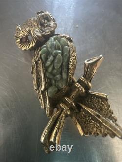 Vintage GREAT HORNED OWL INLAY PIN brooch pendant sterling 2.5 MOP Southwestern