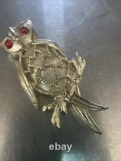 Vintage GREAT HORNED OWL INLAY PIN brooch pendant sterling 2.5 MOP Southwestern
