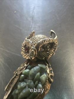 Vintage GREAT HORNED OWL INLAY PIN brooch pendant sterling 2.5 MOP Southwestern