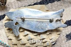 Vintage GREAT HORNED OWL INLAY PIN brooch pendant sterling 2.5 MOP Southwestern
