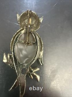 Vintage GREAT HORNED OWL INLAY PIN brooch pendant sterling 2.5 MOP Southwestern