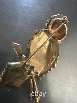 Vintage GREAT HORNED OWL INLAY PIN brooch pendant sterling 2.5 MOP Southwestern