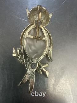 Vintage GREAT HORNED OWL INLAY PIN brooch pendant sterling 2.5 MOP Southwestern