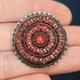 Vintage Genuine Native American Zuni Sterling Silver Large 34mm Coral Brooch Pin