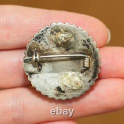Vintage Genuine Native American Zuni Sterling Silver Large 34mm Coral Brooch Pin
