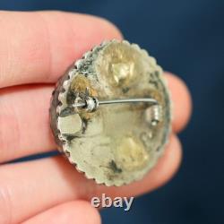 Vintage Genuine Native American Zuni Sterling Silver Large 34mm Coral Brooch Pin