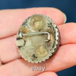 Vintage Genuine Native American Zuni Sterling Silver Large 34mm Coral Brooch Pin