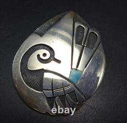 Vintage HOPI Sterling Silver Overlay QUAIL PIN/BROOCH with Inlaid Turquoise