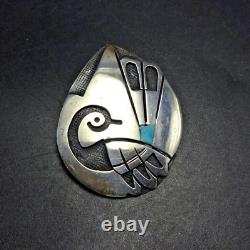 Vintage HOPI Sterling Silver Overlay QUAIL PIN/BROOCH with Inlaid Turquoise