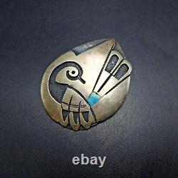 Vintage HOPI Sterling Silver Overlay QUAIL PIN/BROOCH with Inlaid Turquoise