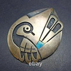 Vintage HOPI Sterling Silver Overlay QUAIL PIN/BROOCH with Inlaid Turquoise