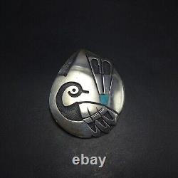 Vintage HOPI Sterling Silver Overlay QUAIL PIN/BROOCH with Inlaid Turquoise