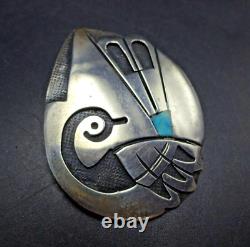 Vintage HOPI Sterling Silver Overlay QUAIL PIN/BROOCH with Inlaid Turquoise