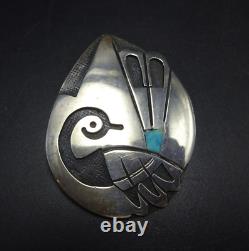 Vintage HOPI Sterling Silver Overlay QUAIL PIN/BROOCH with Inlaid Turquoise