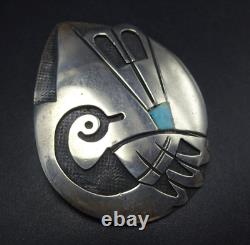 Vintage HOPI Sterling Silver Overlay QUAIL PIN/BROOCH with Inlaid Turquoise