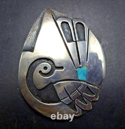 Vintage HOPI Sterling Silver Overlay QUAIL PIN/BROOCH with Inlaid Turquoise